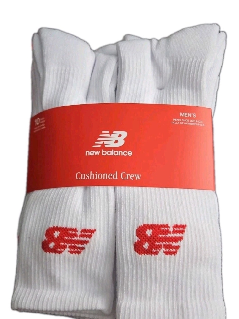New Balance 10 pairs Cushion Crew socks Arch support size 8-12.5 White
